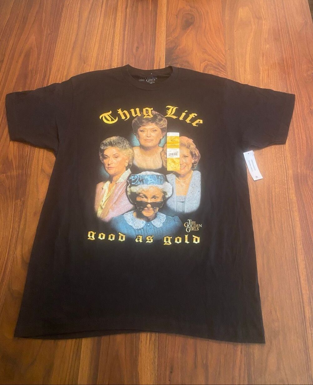 Golden Girls Men's Black Thug Life Crew Neck Cotton Graphic T-Shirt Large NWT